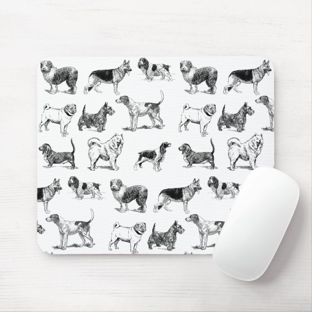 Schwarz-Weiß-Muster für Vintage Hunde Mousepad (Mit Mouse)