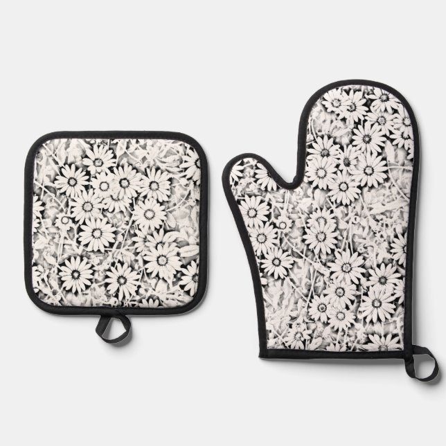 Schwarz-Weiß-Muster-Handtuch Ofenhandschuh & Topflappen-Set (Vorderseite)