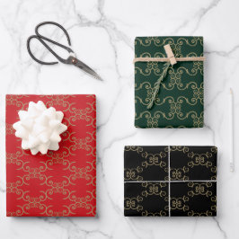 Schwarz-Weiß-Muster in Schwarz-Weiß-Weihnachtsgrün Geschenkpapier Set