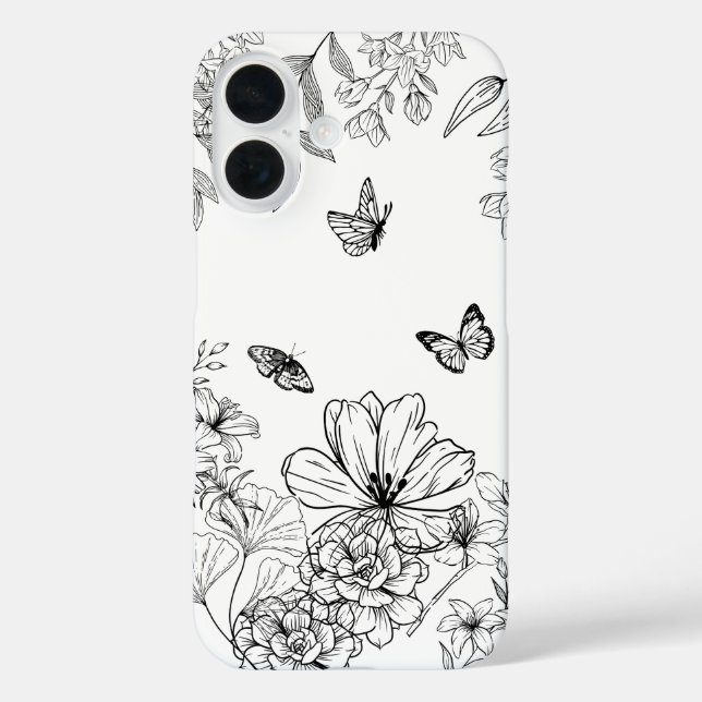 Schwarz-Weiß-Muster Minimalistisch Moderne iPhone 16 Hülle (Rückseite)