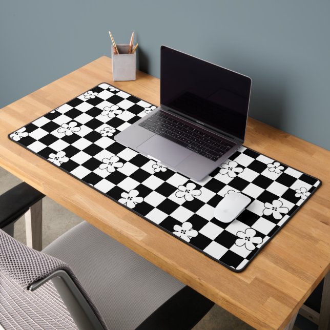 Schwarz-Weiß-Muster mit Blumenkarton Schreibtischunterlage (Büro 2)