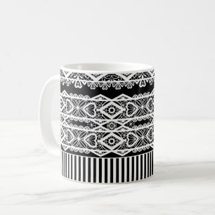Schwarz-Weiß-Muster mit Spitze und Patchwork Kaffeetasse