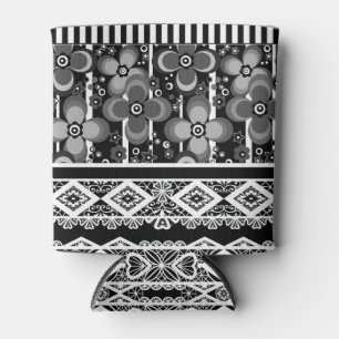 Schwarz-Weiß-Muster mit Spitzen und Patchwork Dosenkühler