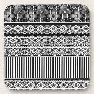 Schwarz-Weiß-Muster mit Spitzen und Patchwork Getränkeuntersetzer