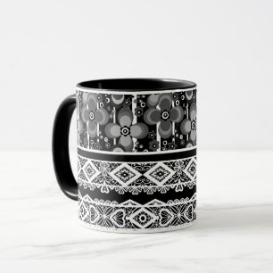 Schwarz-Weiß-Muster mit Spitzen und Patchwork Tasse