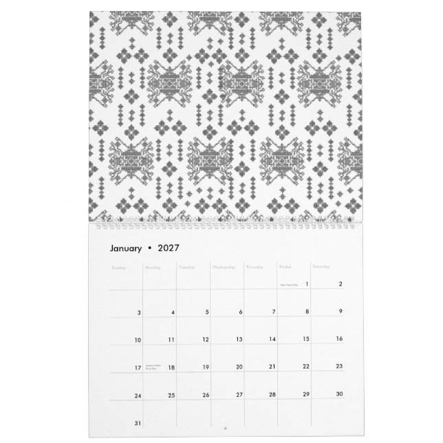 Schwarz-Weiß-Muster mit weißem Hintergrund Kalender (Jan 2027)