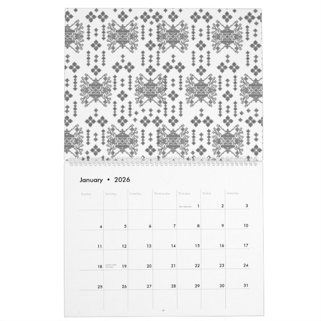 Schwarz-Weiß-Muster mit weißem Hintergrund Kalender (Jan 2026)
