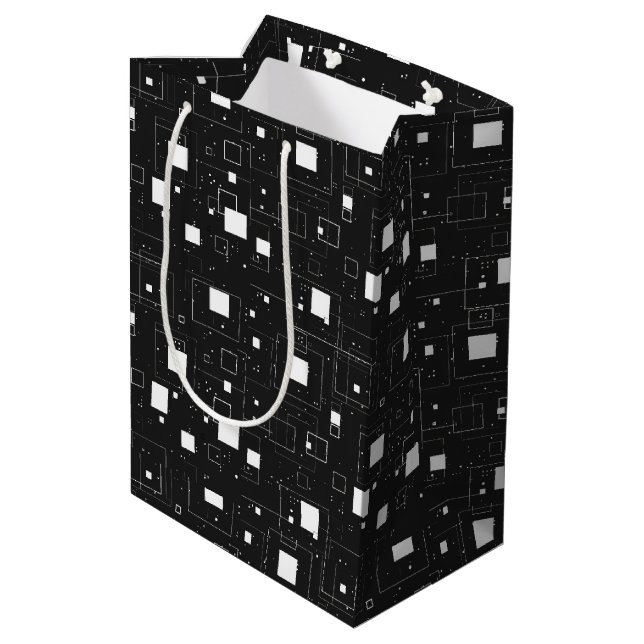 Schwarz-Weiß-Muster Mittlere Geschenktüte (Rückseite Schrägansicht)