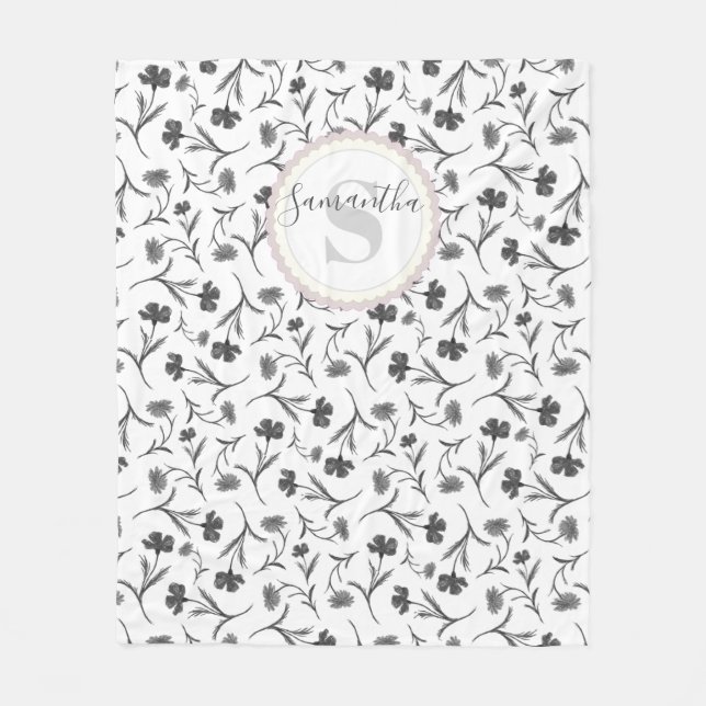 Schwarz-Weiß-Muster - Name und Monogramm Fleecedecke (Vorderseite)