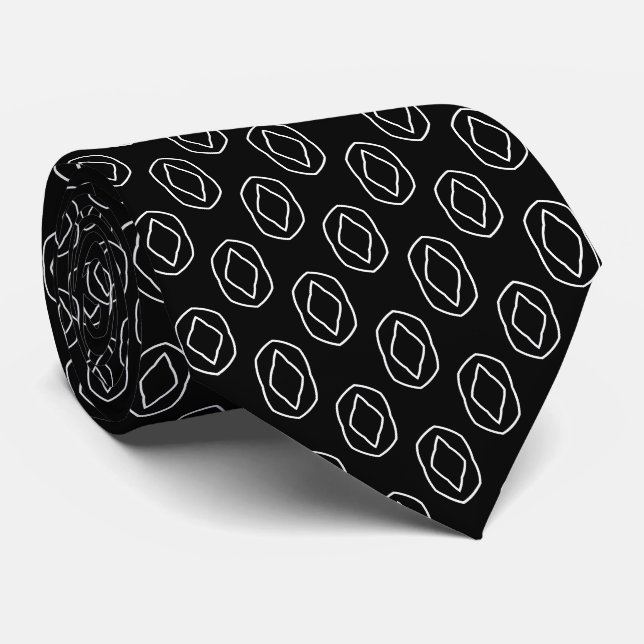 Schwarz-Weiß-Muster Neck Tie Krawatte (Gerollt)