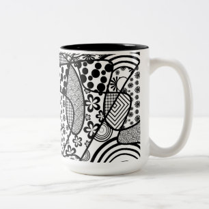 Schwarz-Weiß-Muster-Patchwork 02 Zweifarbige Tasse