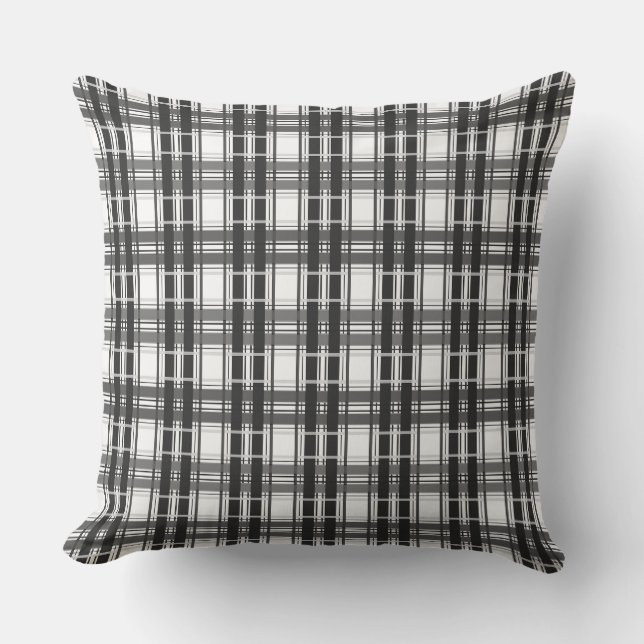 Schwarz-Weiß-Muster Tartan-Geometrie überprüft Kissen (Vorderseite)