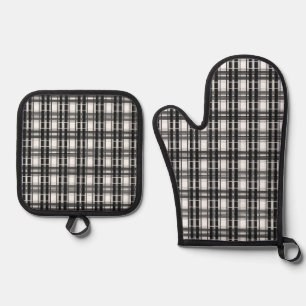 Schwarz-Weiß-Muster Tartan-Geometrie überprüft Ofenhandschuh & Topflappen-Set