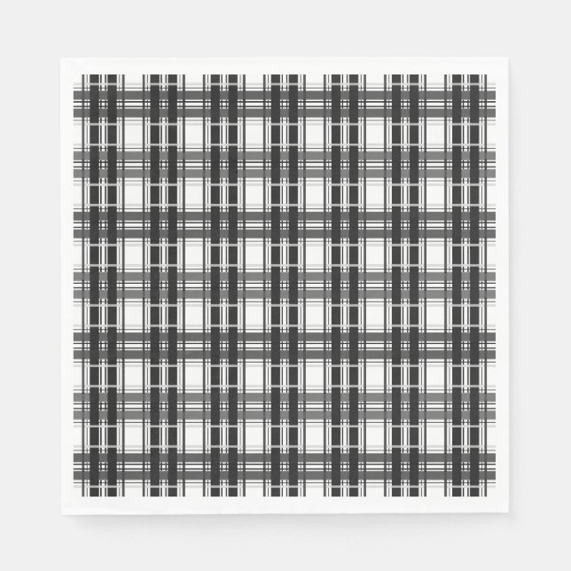Schwarz-Weiß-Muster Tartan-Geometrie überprüft Serviette (Vorderseite)