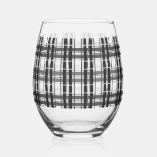 Schwarz-Weiß-Muster Tartan-Geometrie überprüft Weinglas Ohne Stiel