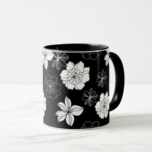 Schwarz-Weiß-Muster Tasse (VorderseiteRechts)