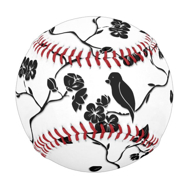 Schwarz-Weiß-Muster Vögel auf Kirschblüten Baseball (Vorderseite)