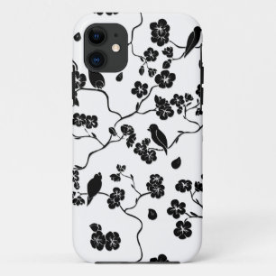 Schwarz-Weiß-Muster Vögel auf Kirschblüten Case-Mate iPhone Hülle