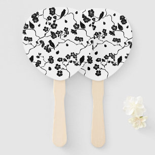 Schwarz-Weiß-Muster Vögel auf Kirschblüten Fächer