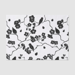 Schwarz-Weiß-Muster Vögel auf Kirschblüten Seidenpapier