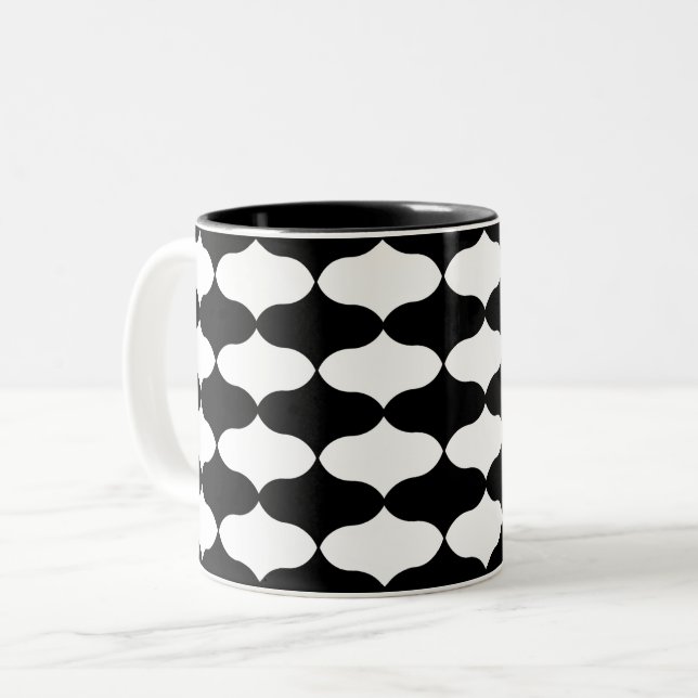 Schwarz-Weiß-Muster Zweifarbige Tasse (Vorderseite Links)