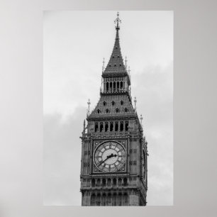 Schwarz Weiß Nahaufnahme Big Ben Uhrturm London Poster