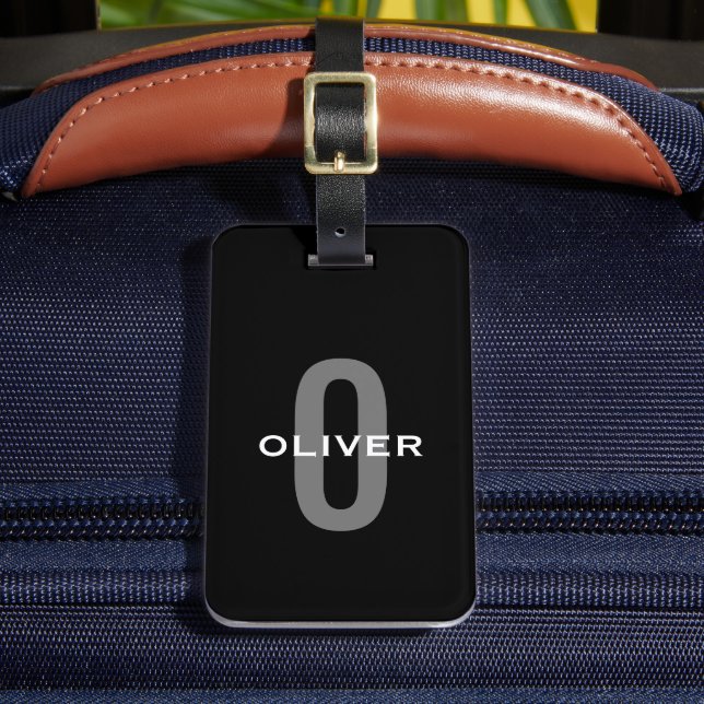 Schwarz-Weiß-Name der personalisierten Monogramm Gepäckanhänger (Vorderseite Insitu 2)
