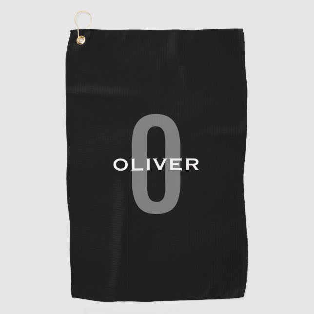Schwarz-Weiß-Name der personalisierten Monogramm Golfhandtuch (Vorderseite)