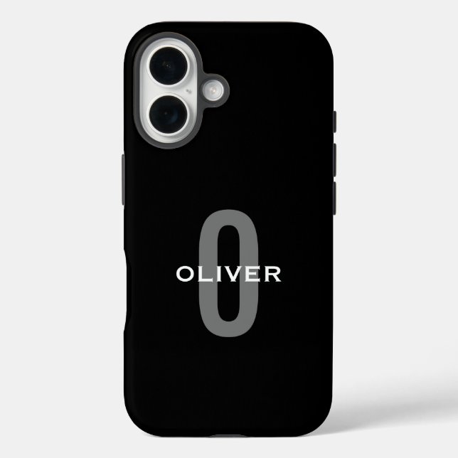 Schwarz-Weiß-Name der personalisierten Monogramm iPhone 16 Hülle (Rückseite)