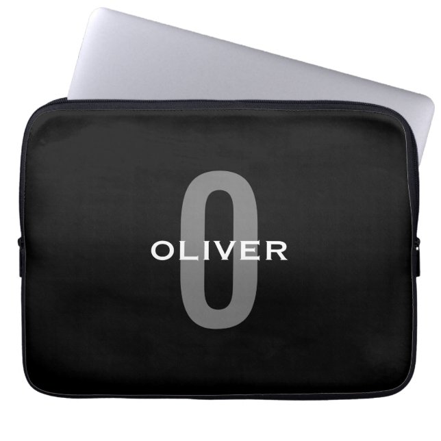 Schwarz-Weiß-Name der personalisierten Monogramm Laptopschutzhülle (Vorderseite)