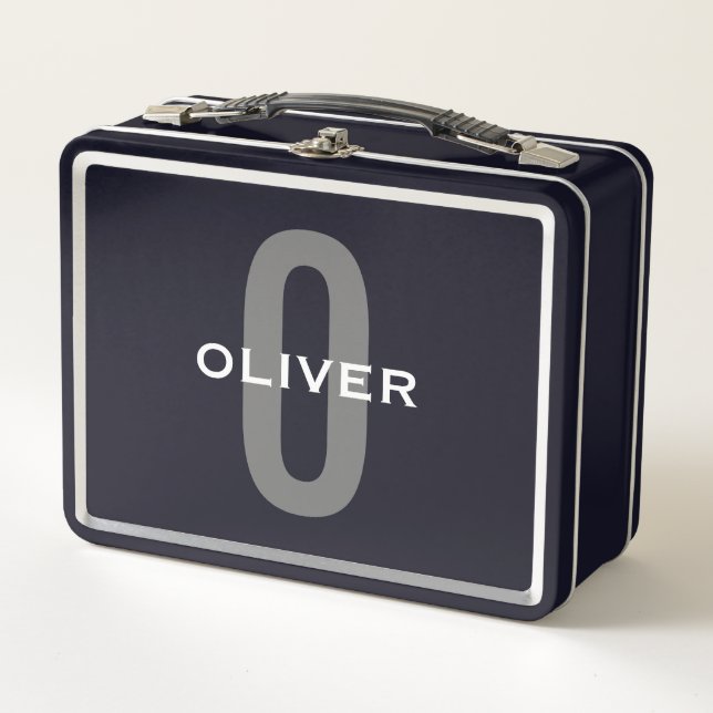 Schwarz-Weiß-Name der personalisierten Monogramm Metall Brotdose (Vorderseite)