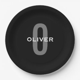 Schwarz-Weiß-Name der personalisierten Monogramm Pappteller