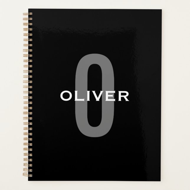 Schwarz-Weiß-Name der personalisierten Monogramm Planer (Vorderseite)