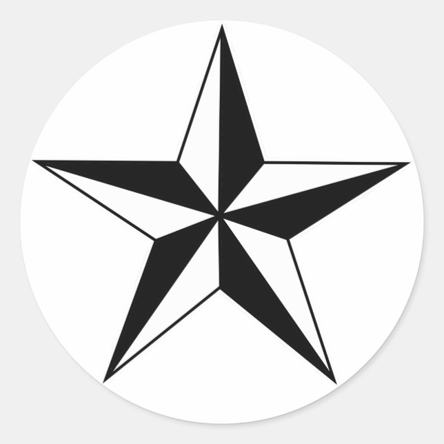 Schwarz-Weiß-Nautical-Star-Sticker Runder Aufkleber (Vorderseite)