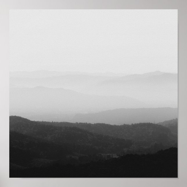 Schwarz-Weiß-Nebel-Horizontlinien Poster (Vorne)