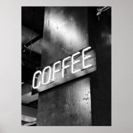 Schwarz-Weiß-Neonkaffee-Schildkröte Poster
