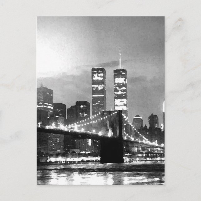 Schwarz & Weiß New York City - Nacht Postkarte (Vorderseite)