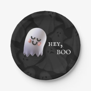 Schwarz-Weiß-Niedlich-Boo-Halloween Pappteller