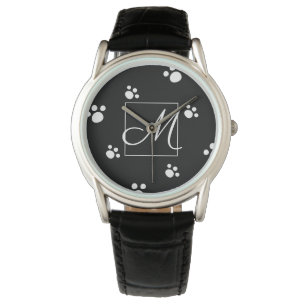 Schwarz-Weiß-Niedliche Hundepaw-Druckmuster Monog Armbanduhr