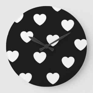 Schwarz-Weiß-Niedliches Herzmuster Große Wanduhr
