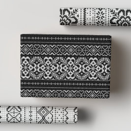 Schwarz-Weiß-Nordic Winter Weihnachten Geschenkpapier Set