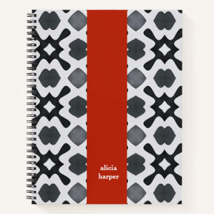 Schwarz-Weiß-Notebook mit Rot-Streifen-Spiral Notizbuch