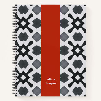 Schwarz-Weiß-Notebook mit Rot-Streifen-Spiral Notizbuch