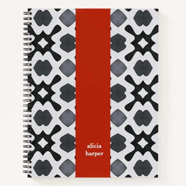 Schwarz-Weiß-Notebook mit Rot-Streifen-Spiral Notizbuch (Vorderseite)