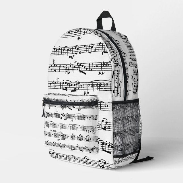 Schwarz-Weiß-Noten Bedruckter Rucksack (Rückseitige Ecke Rechts)