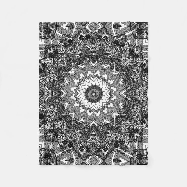 Schwarz-weiß, offen, Mandala Fleecedecke (Vorderseite)
