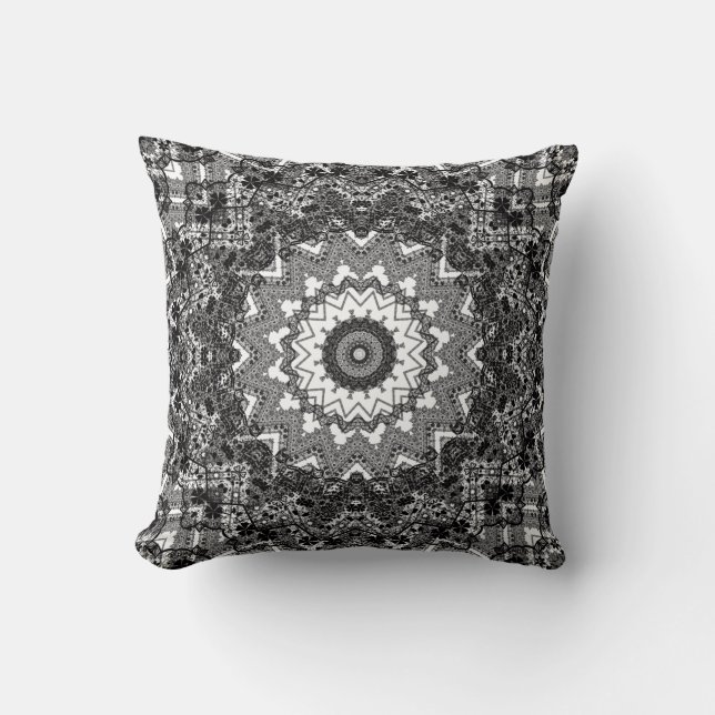 Schwarz-weiß, offen, mandala kissen (Vorderseite)