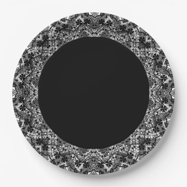 Schwarz-weiß, offen, mandala pappteller (Vorderseite)