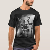 Schwarz-Weiß-Oktopus-Drummer-T-Shirt