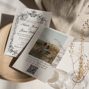 Schwarz-Weiß Old Money Foto QR Code Hochzeit Einladung
